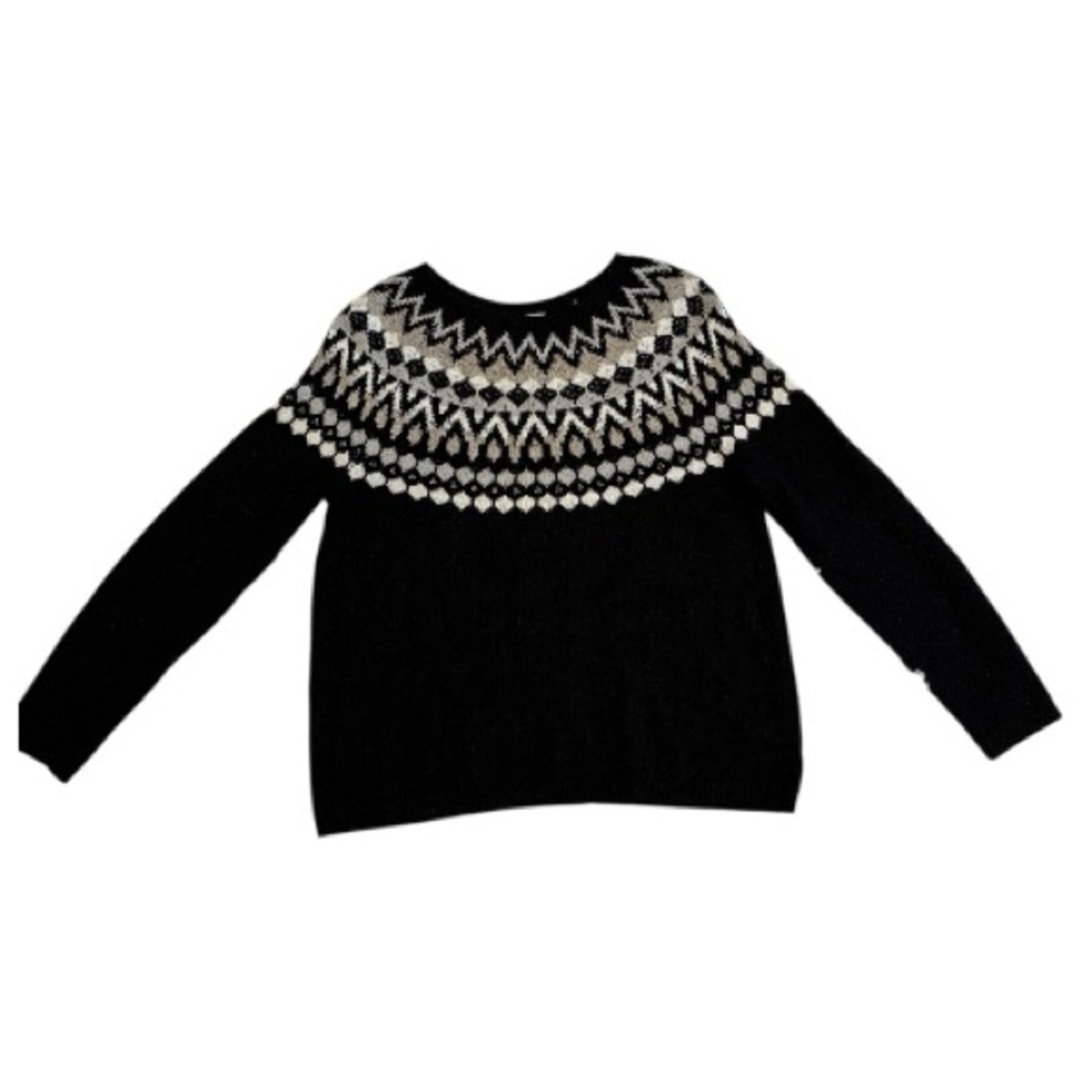 J. JILL Women's Black Fair Isle Beaded Pullover Sweater Small Petite